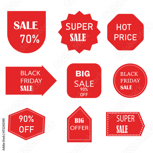 Set of sale stickers and promotional labels for advertising. Discount price tags for retail marketing. Special and best offer vector graphic elements collection isolated EPS 10
