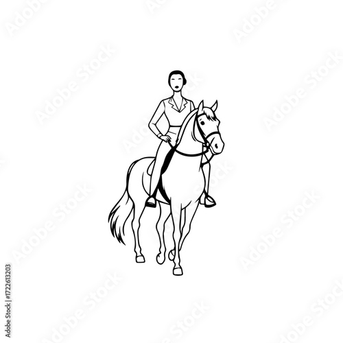 Wallpaper Mural Black and white line art of a beautiful woman with perfect body riding horse elegant minimalist illustration Torontodigital.ca