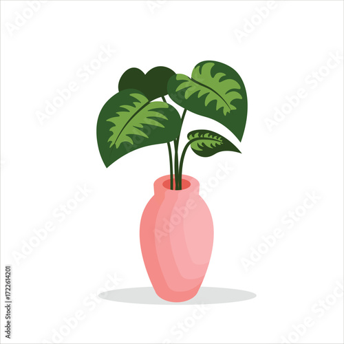 Alocasia Decorative Plant on a Pot Colored Flat Illustration