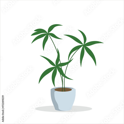 Cannabis Decorative Plant on a Pot Colored Flat Illustration