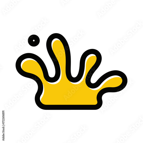 Abstract yellow splash with black outline representing liquid or paint creativity and dynamic motion