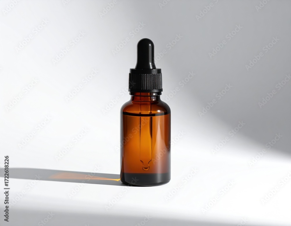custom made wallpaper toronto digitalAmber glass bottle with dropper casts a bold shadow on a white surface, product photography against a plain bright background
