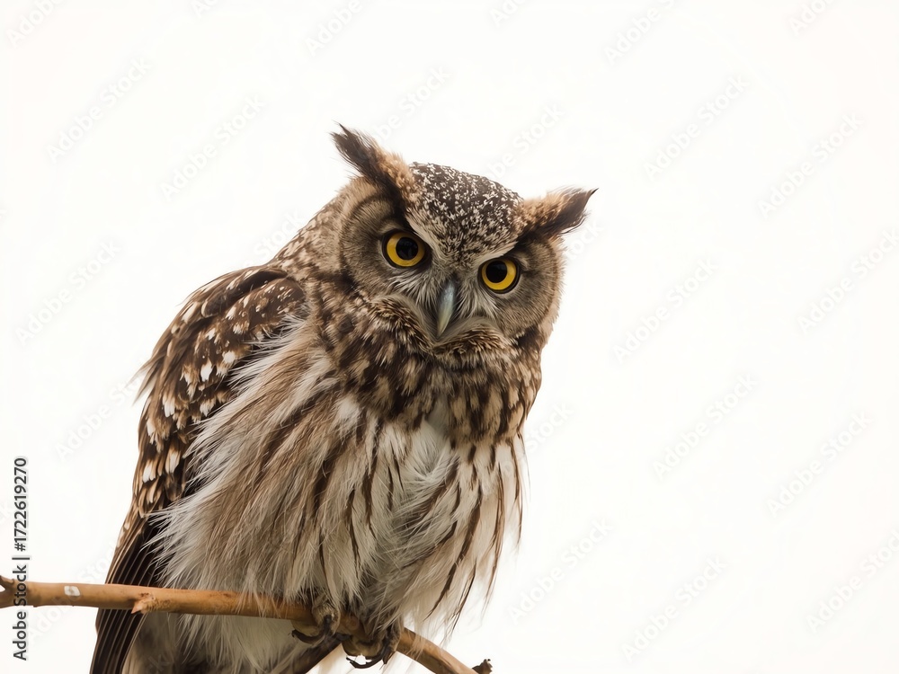 Obraz premium Tropical screech owl, Megascops choliba, looking at the camera, isolated on white