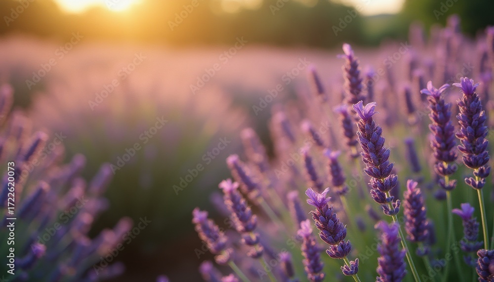 Obraz premium Lavender flowers blooming in peaceful sunset field