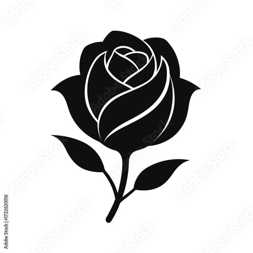 Elegant minimalist silhouette of a blooming rose flower head symbolizing love and beauty