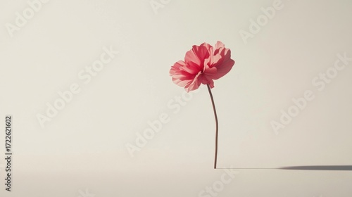 Single poppy flower standing in serene studio setting