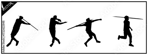 Silhouettes of athletes from the sport of javelin throwing. Isolated white background. Vector illustration.