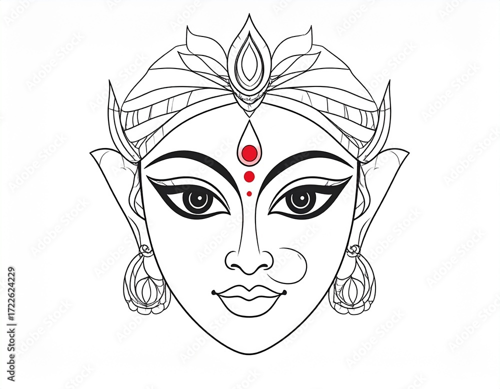 Obraz premium Hindu Goddess Durga Face Line Art