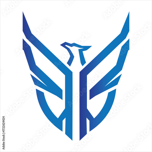 Modern blue abstract phoenix logo design