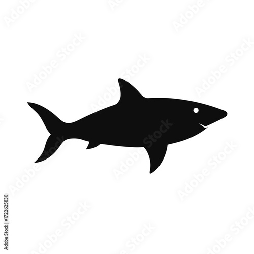 Minimalist side view silhouette of a shark in solid black a simple marine animal graphic