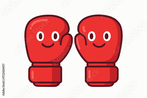 Flat vector illustration of a pair of boxing gloves with cartoon smile on a white background