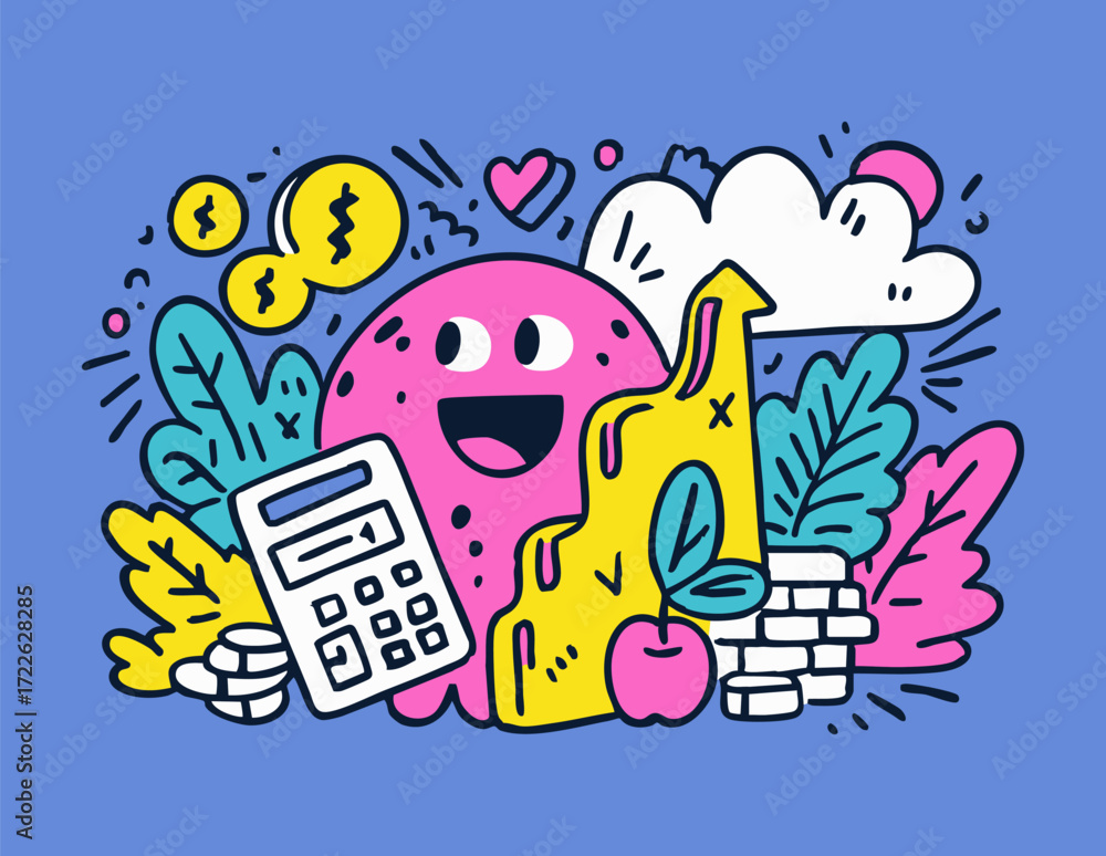 Obraz premium Playful Financial Risk Doodle Illustrations