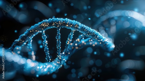 Blue DNA helix graphic.
