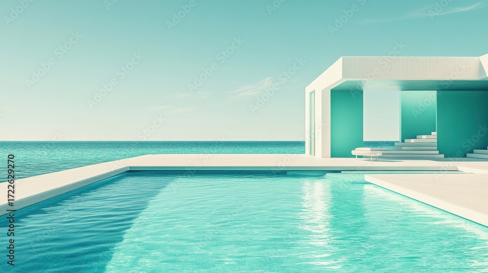 Fototapeta premium Serene swimming pool with modern architecture by the ocean