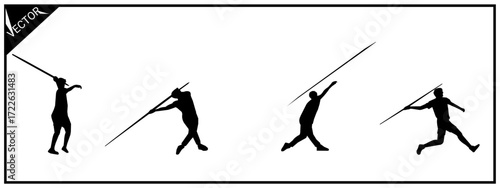 Silhouette of a javelin thrower. Dynamic action. Isolated on a white background.