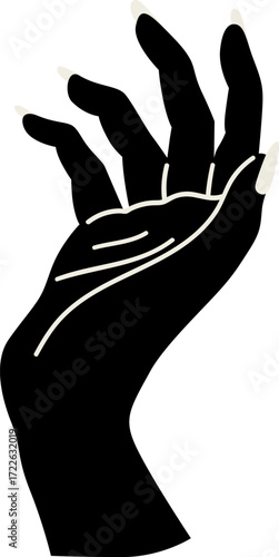 A black hand with light beige nails and white lines