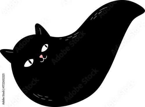 A black cat with white eyes and pink nose