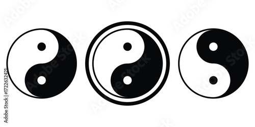 Yin yang black and white icon set