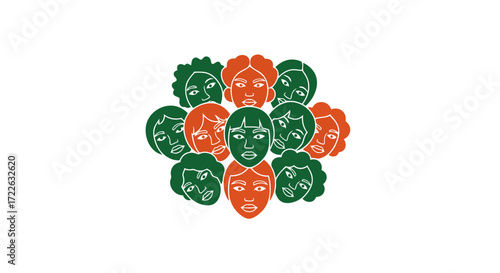 Vector art of diverse group of faces in a circle