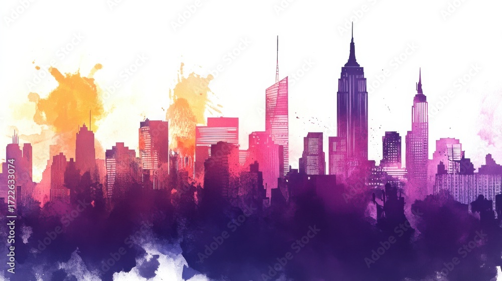 Obraz premium Dreamy cityscape with colorful buildings in urban setting