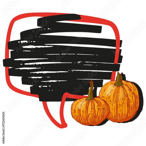 Speech Bubble pumpkin frame vector. Banners, price tags, stickers, posters, badges. Isolated on white background.