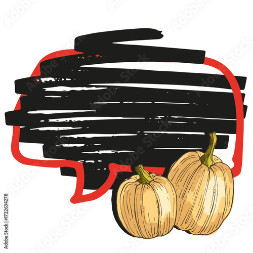 Speech Bubble pumpkin frame vector. Banners, price tags, stickers, posters, badges. Isolated on white background.
