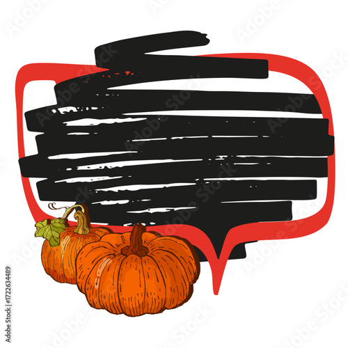 Speech Bubble pumpkin frame vector. Banners, price tags, stickers, posters, badges. Isolated on white background.