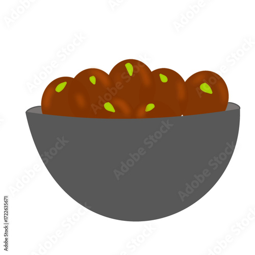 gulab jamuns on bowl sweet festival diwali celebration indian festive sweets decorated with pista on top.eps