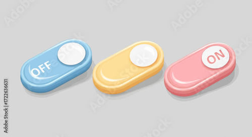 Colorful 3D Toggle Switches for User Interface Design.