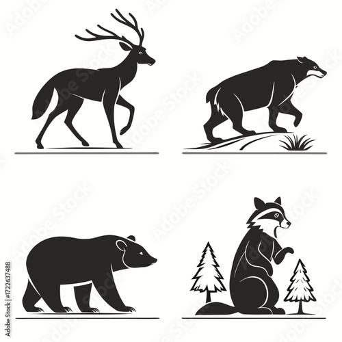 Trees Set - Vector Cartoon Illustration
