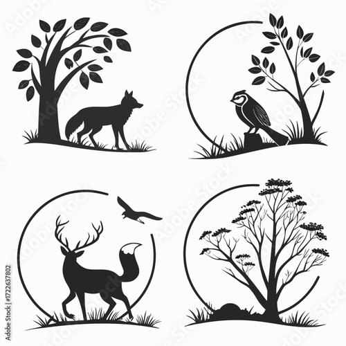 Trees Set - Vector Cartoon Illustration