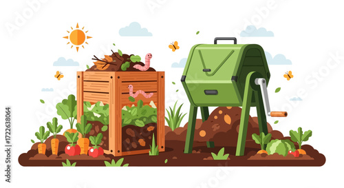 Compost bins for organic waste recycling and gardening.
