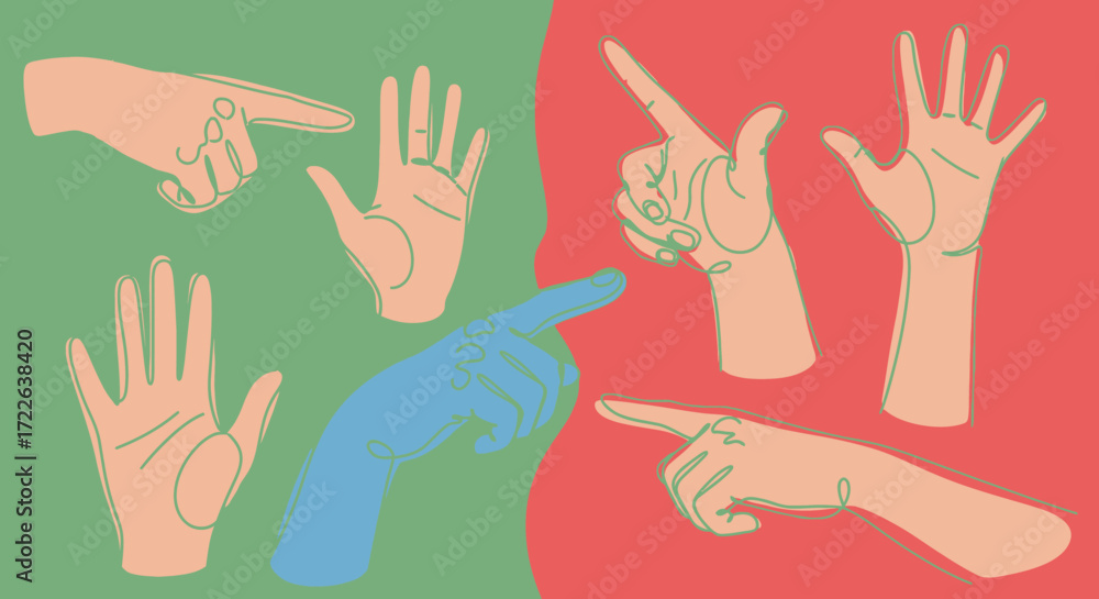 Fototapeta premium Diverse collection of human hands in various gestures and positions.