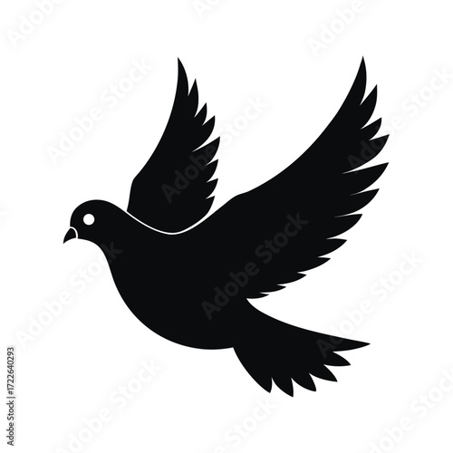 Black silhouette of a dove flying with wings spread