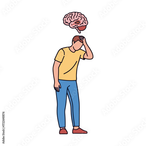 Full-Length Illustration of Person With Weak Arm and Brain Clot Symbol Stroke illustrations 