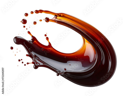 Abstract Soy Sauce Splash with Twisting Motion, Diagonal Composition, Transparent PNG