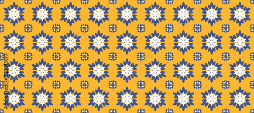 Wallpaper Mural Folk Floral Blue and White Motif Seamless Pattern on Mustard Yellow Torontodigital.ca