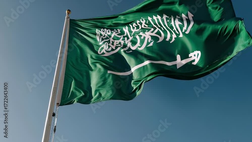 Saudi Arabia Flag Waving in a Clear Sky