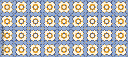 Wallpaper Mural Geometric Tile Seamless Pattern with Blue and Orange Floral Motifs Torontodigital.ca