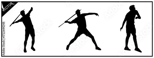 Silhouettes of javelin throwers in various poses. Illustration on white background.