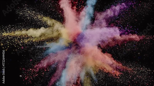 Colorful powder explosion on black background