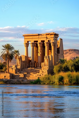 Scenic Kom Ombo Temple at Sunset by the Nile, Egypt beautiful view ancient located