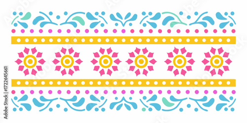 Colorful floral border design with repeating flower motifs and decorative elements