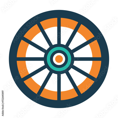 Stylized nautical ship wheel with orange and teal accents on a white background