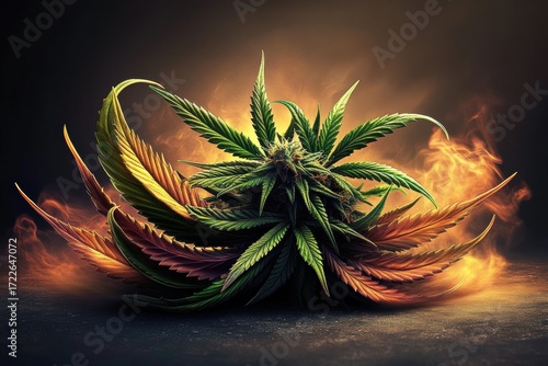 Contemporary Cannabis Poster: Abstract Artwork Illustrating Culture. digital art piece that appears