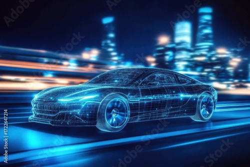 Autonomous Vehicle Safety Concept: Advanced Sensor System for Cars futuristic car city street night