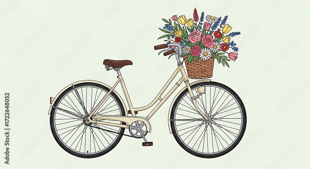 Fototapeta premium Vintage Bicycle with Flowers, Peaceful Ride.