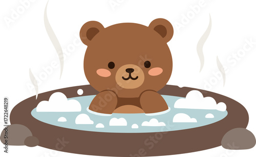 Cute bear bathing in a warm bath