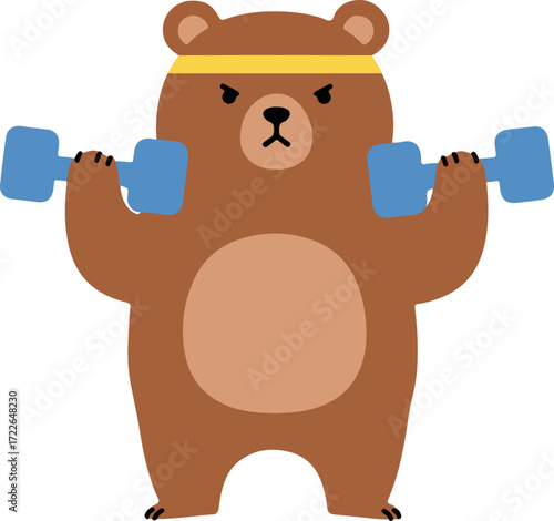 Bear exercising with dumbbells
