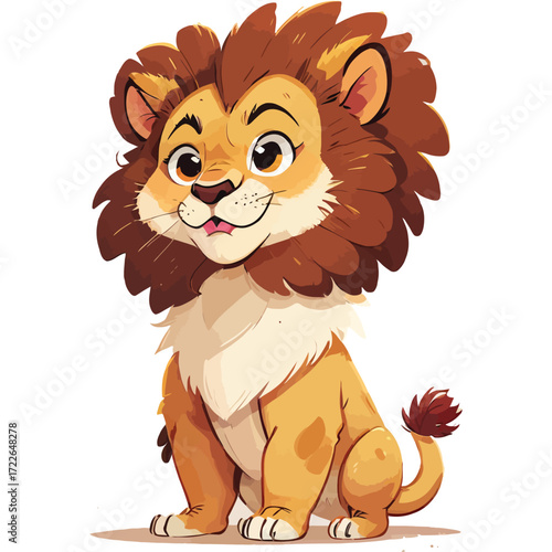 Adorable Cartoon Lion Cub with a Fluffy Mane Sitting Proudly.